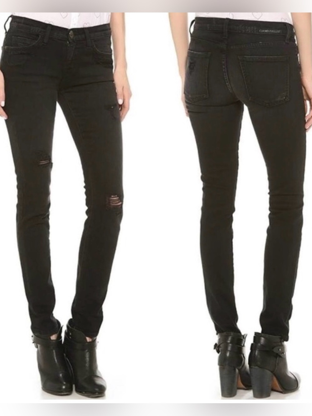 Current/Elliott Black The Ankle Skinny Ripped Jeans